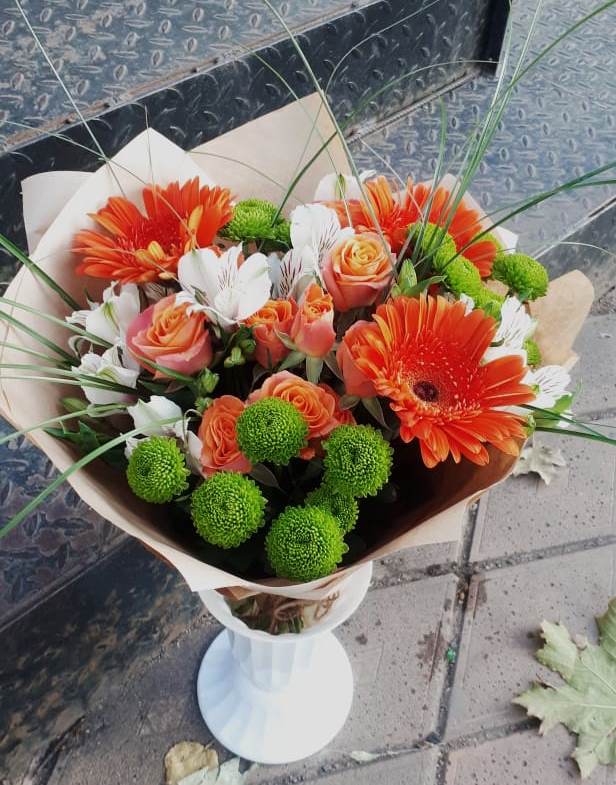 Букет цветов из: Герберы, Хризантемы, Альстромерии и Розы в Маслянино