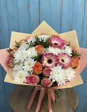 Букет цветов из:  Розы, Герберы и Хризантемы в Маслянино