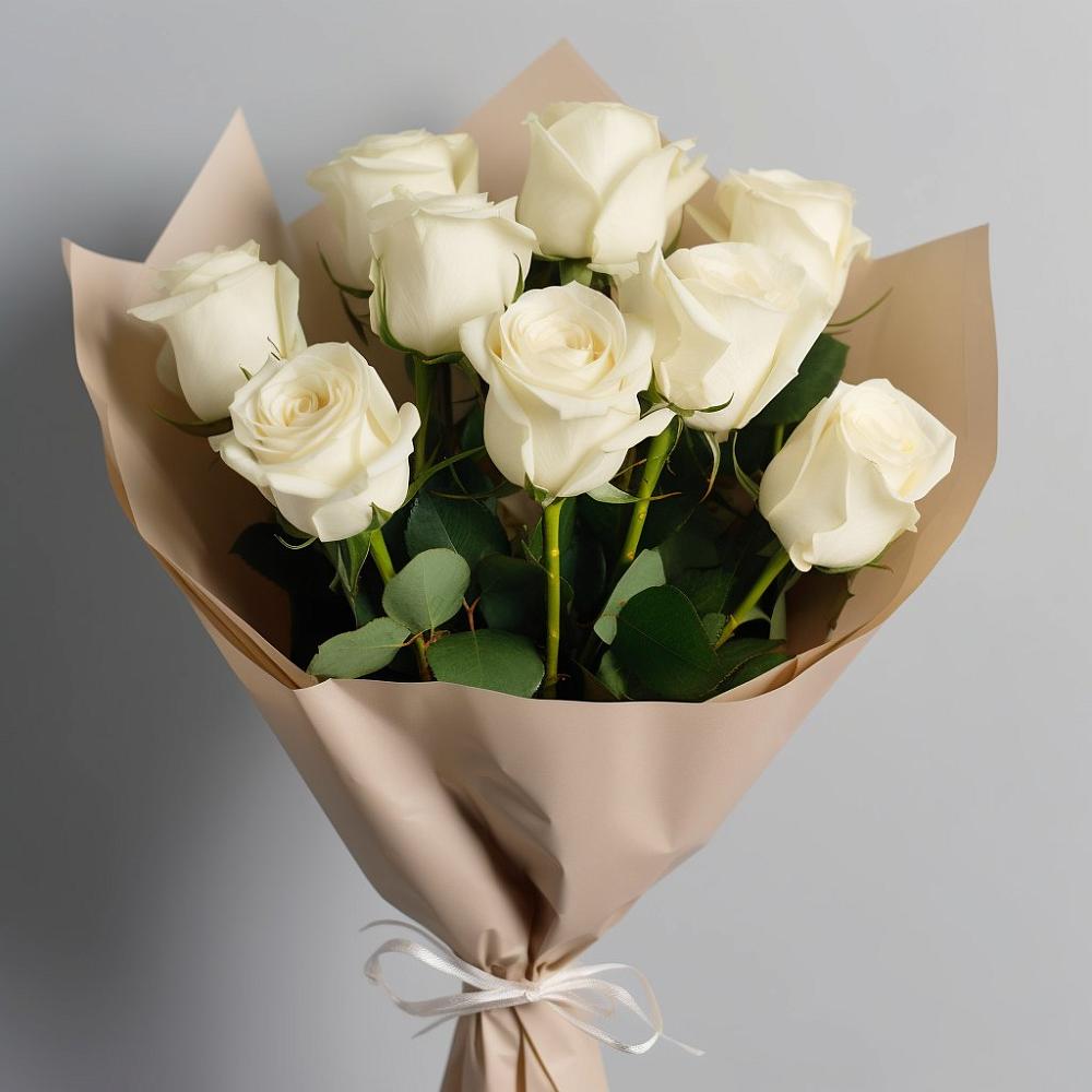 Букет 9 Белых роз Эдлесс Лав в Маслянино