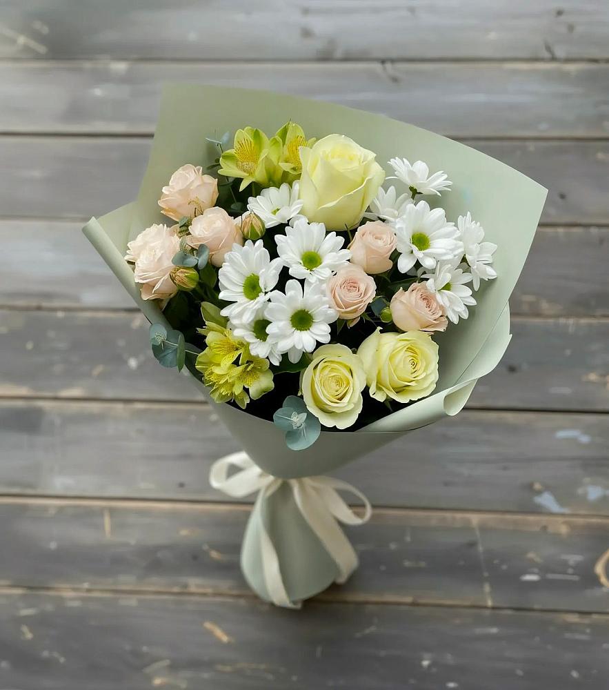 Букет цветов из: Альстромерии, Розы и Хризантемы в Маслянино