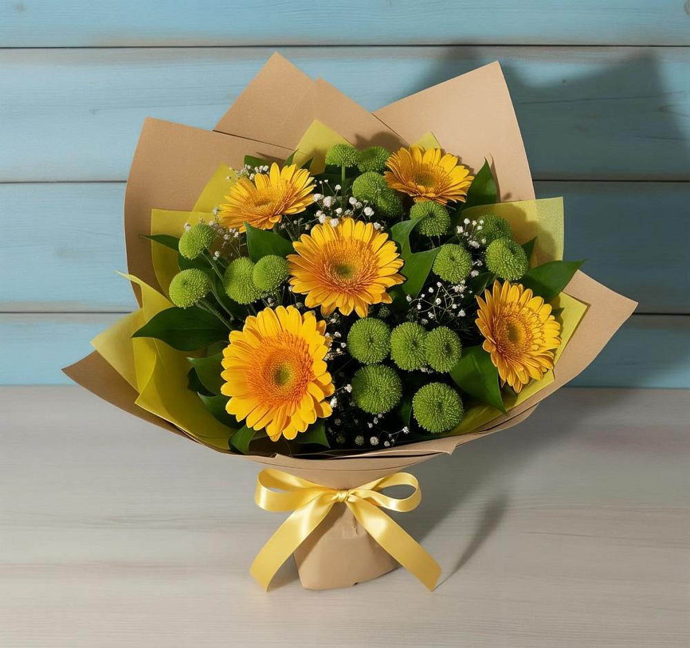 Букет цветов из: Герберы и Хризантемы в Маслянино
