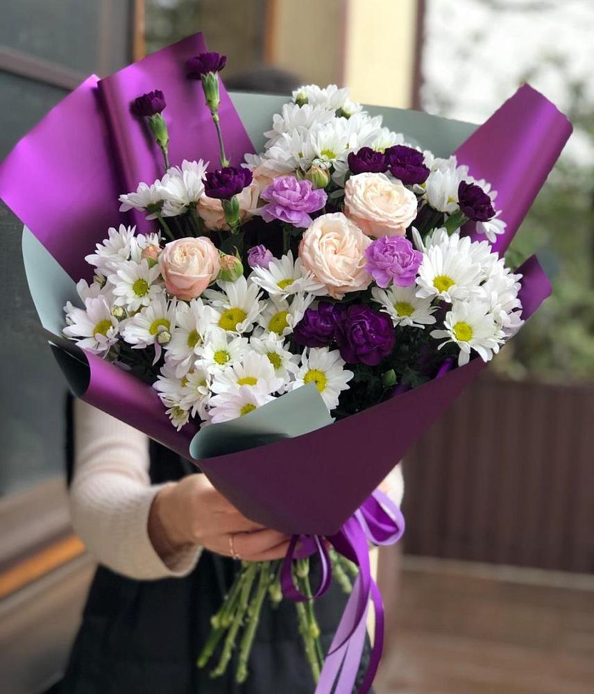 Букет цветов из: Хризантемы, Гвоздики и Розы в Маслянино