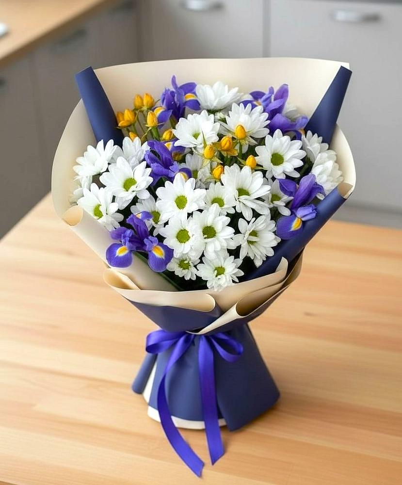 Букет цветов из: Розы, Ирисы и Хризантемы в Маслянино