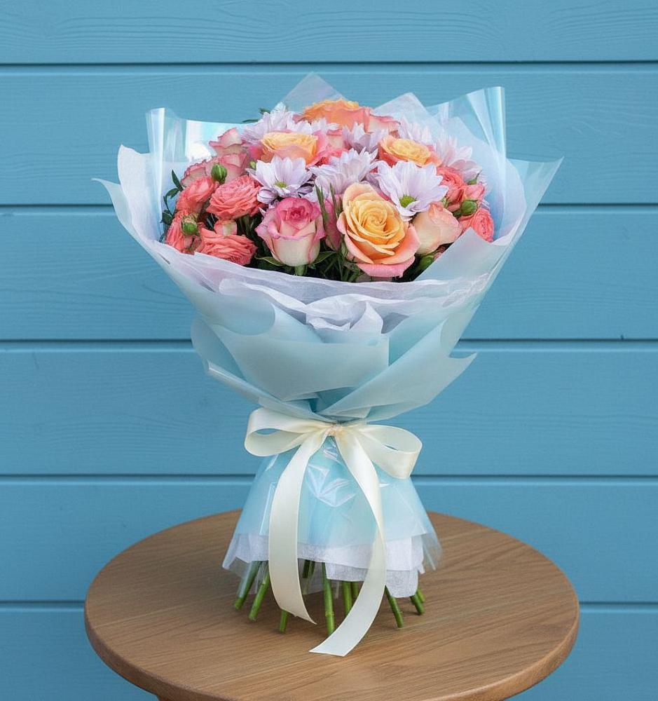 Букет цветов из: Хризантемы и Розы в Маслянино