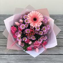 Букет цветов из:  Розы, Герберы и Хризантемы в Маслянино