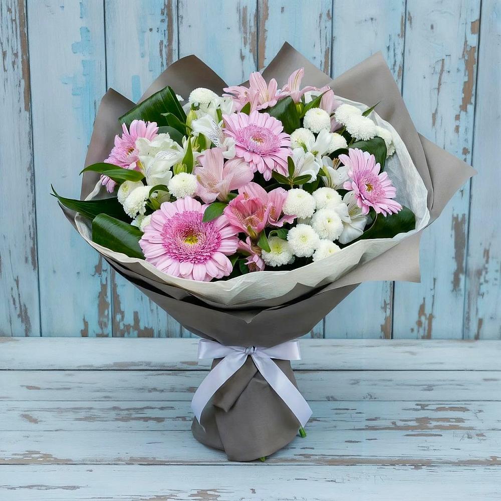 Букет цветов из: Герберы, Альстромерии и Хризантемы в Маслянино