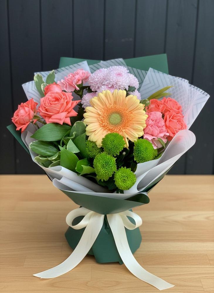 Букет цветов из: Гвоздики, Розы, Герберы и Хризантемы в Маслянино