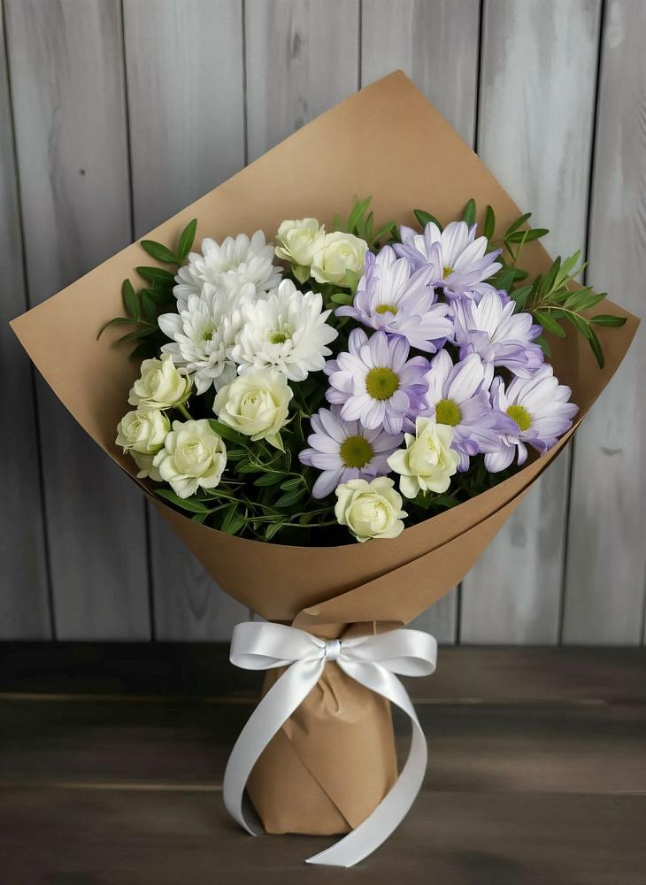 Букет цветов из: Хризантемы и Розы в Маслянино